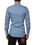 Dolce & Gabbana Blue Cotton Collared GOLD Formal Dress Shirt